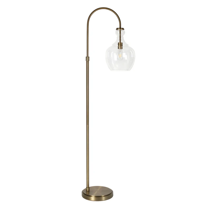 Hudson&Canal Verona Arc Floor Lamp with Glass Shade - Brass/Clear
