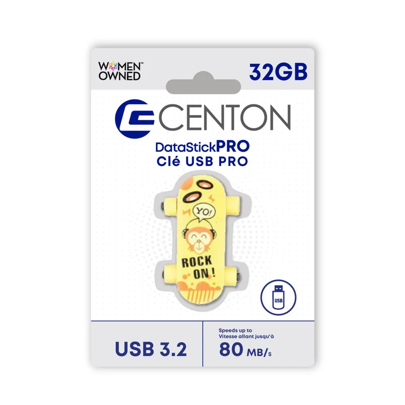 Centon - lecteur flash USB 3.2 Gen1- Planche à roulette 32GB - Jaune