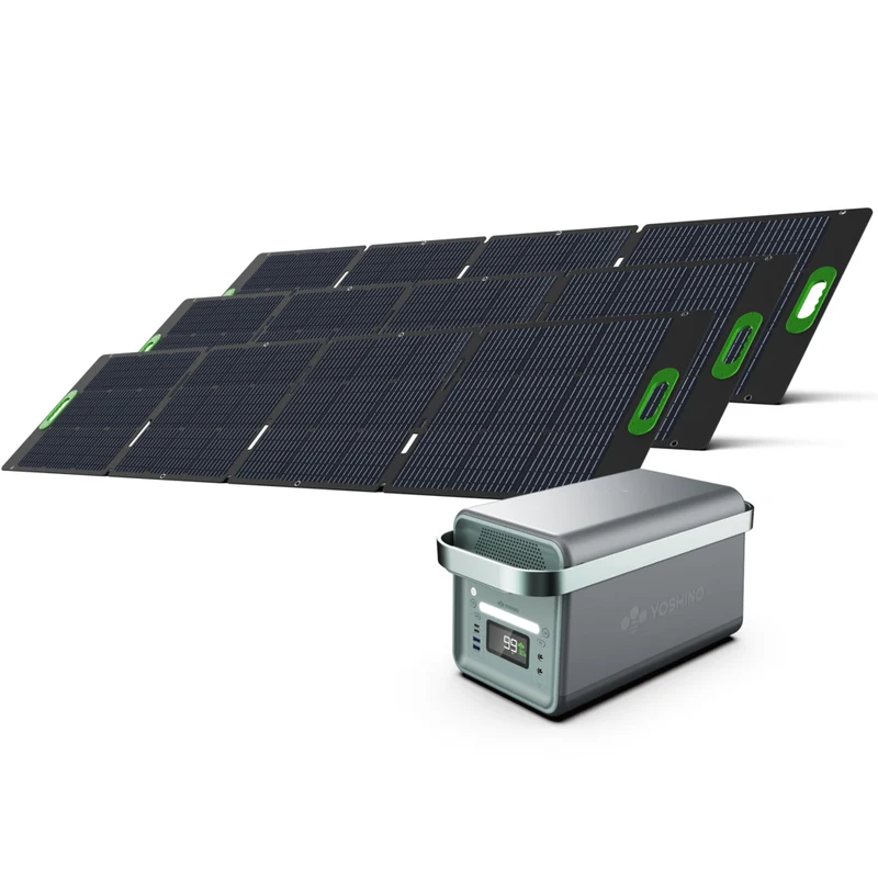 Yoshino - Générateur solaire portable à semi-conducteurs 2000 W avec 3 panneaux solaires portables de 200 W