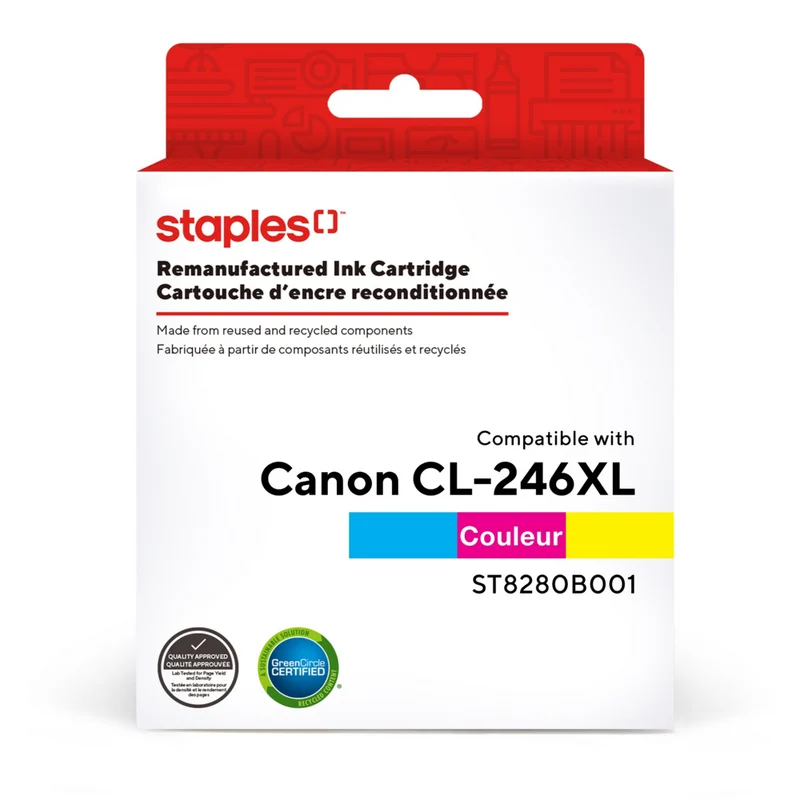 Staples - Cartouche d’encre Canon CL-246XL remise à neuf - rendement élevé - colour