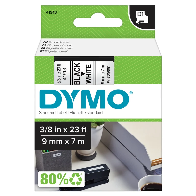 DYMO D1 Label Tape, 9mm (3/8") Black on White