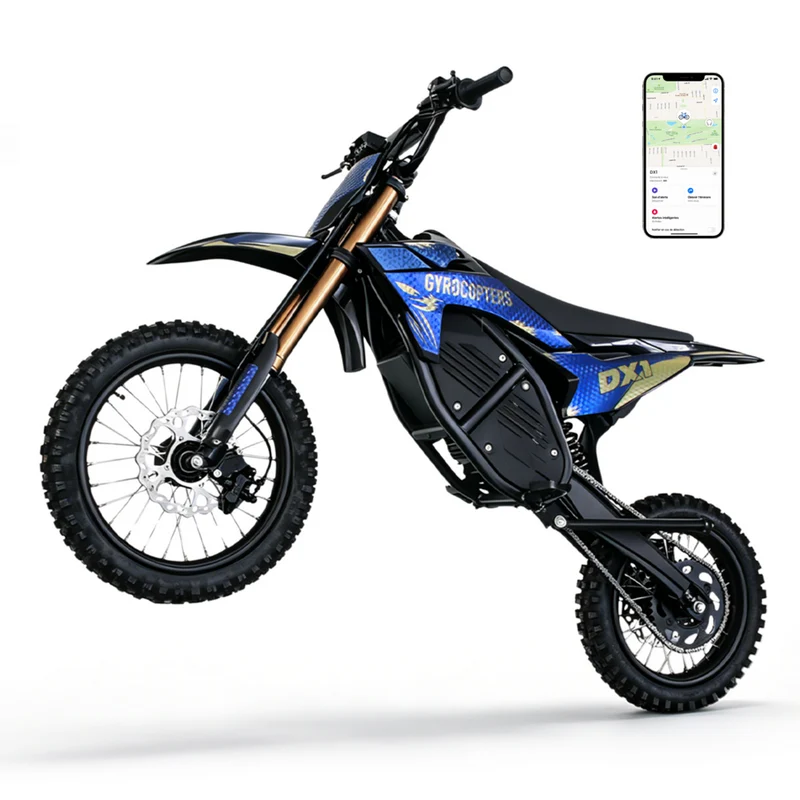 Gyrocopters - Moto électrique tout-terrain DX1 pour adultes - Vitesse 65 km/h, autonomie PAS 83 km - Bleu