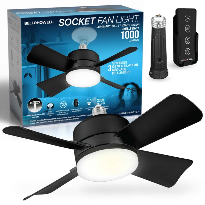 Bell+Howell Socket Breeze Socket Fan Light with Remote