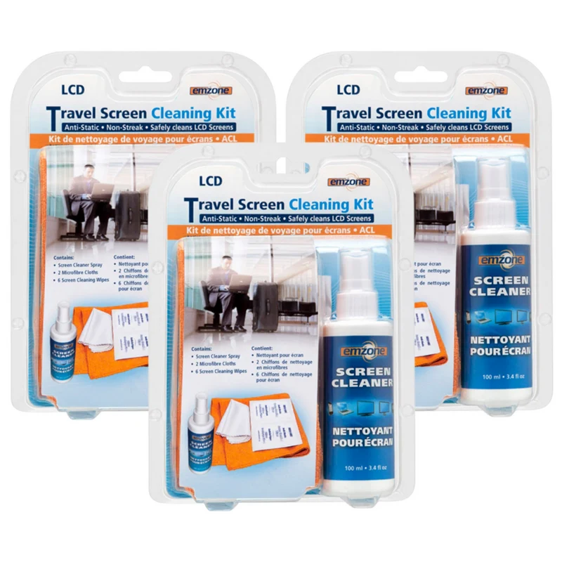 Emzone - Trousse de nettoyage de voyage pour écrans - 100 mL - paquet de 3