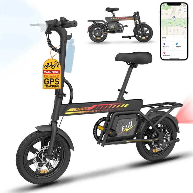 Gyrocopters PixAI Electric Bike for Adults & Teens - Speed 32 kmph - PAS 70 km - Black