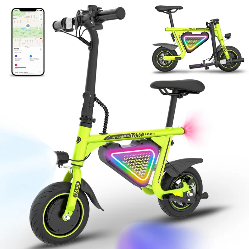 Gyrocopters - Trottinette électrique pour enfants Radi8 - Vitesse 25 km/h - Autonomie 20 km - Éclairage LED - Vert