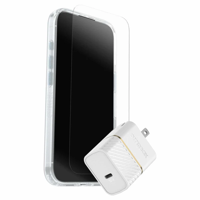 OtterBox Protection+Power Kit (Symmetry Clear Compatible with MagSafe with Glass + Wall Charger 30W White) for iPhone 17 - Clear