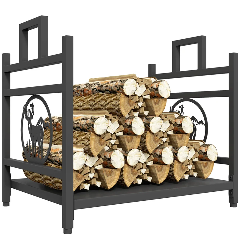 Outsunny Firewood Rack Decorative Metal Wood Storage Holder with Handles