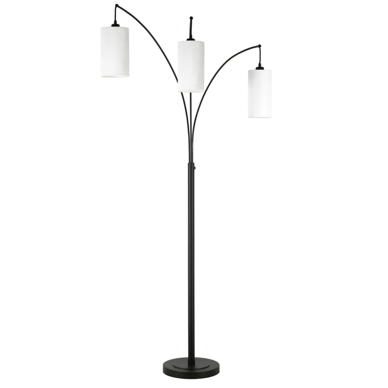 Hudson&Canal - Lampadaire torchère Aspen à 3 lumières avec abat-jour en tissu - Bronze noirci/blanc