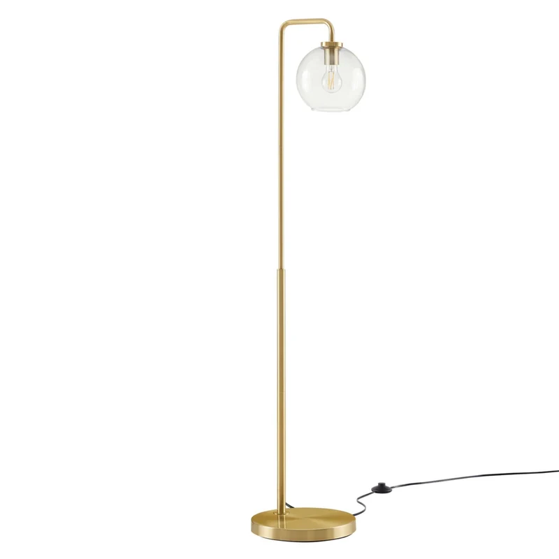 Modway Silo Glass Globe Glass and Metal Floor Lamp - Satin Brass