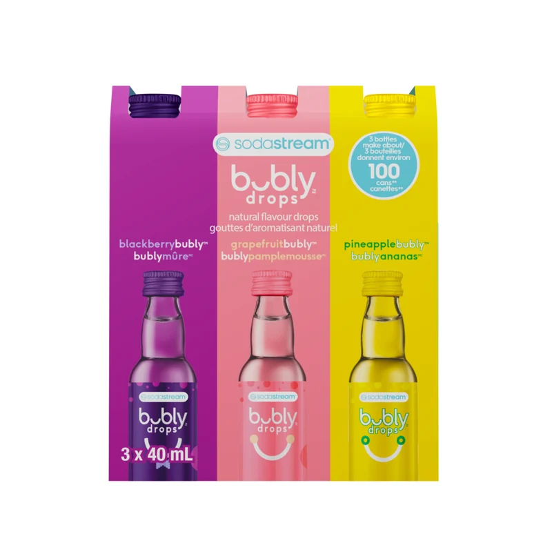 SodaStream - Bubly Gouttes Variées - Mûre, Pamplemousse, Ananas - 40 mL - Paquet de 3
