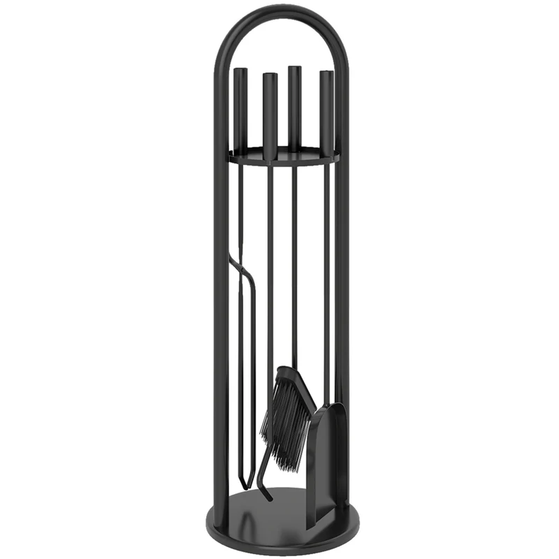 Outsunny - Ensemble d’outils pour cheminée- 5 pièces accessoires en métal pour foyer- noir
