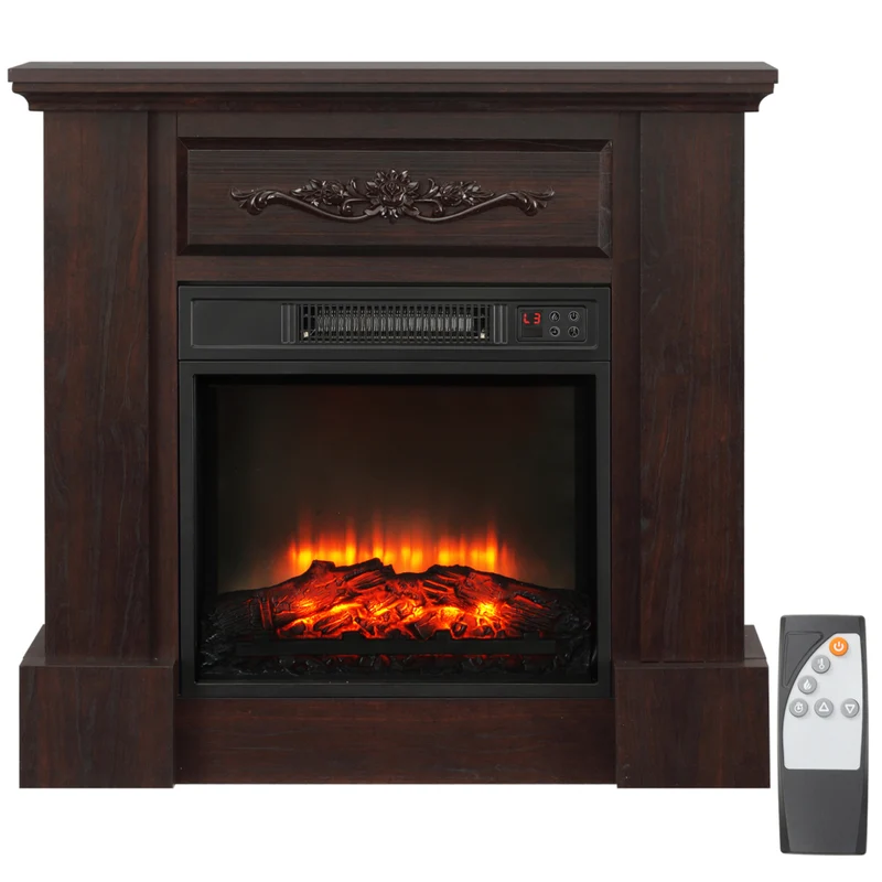 HOMCOM - Foyer électrique avec manteau en bois et télécommande, brun