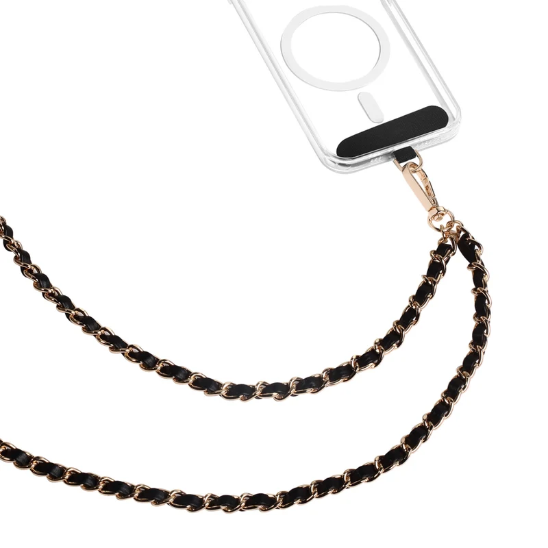 Evry Universal Metallic Chain & Vegan Leather Crossbody Phone Strap - Black & Gold