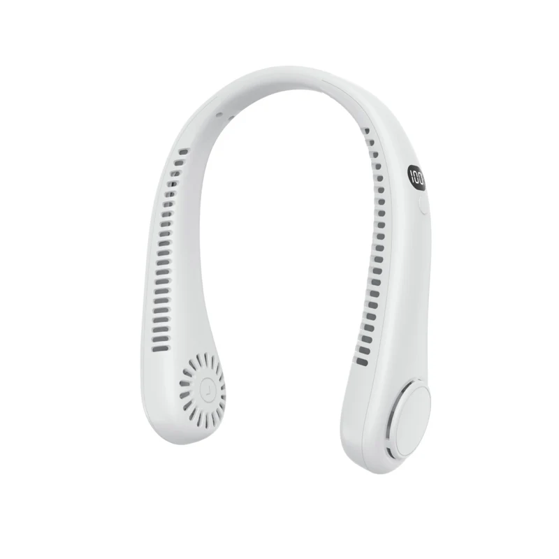 Powerology Rechargeable Neck Fan with Digital LED Display - White