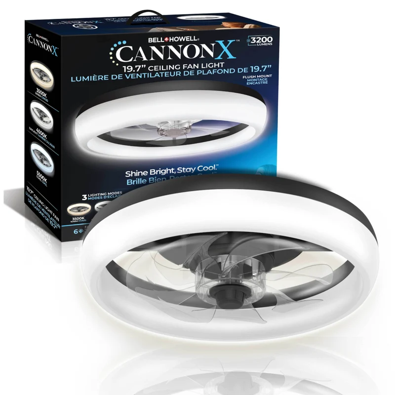 Bell+Howell CannonX Low Profile 19.7" Ceiling Fan with Lights and Remote - Black