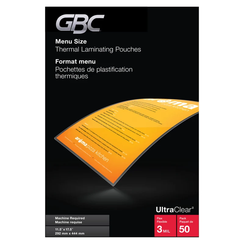 Swingline GBC UltraClear 3mm Laminating Pouches - Menu - Clear - 50 Pack
