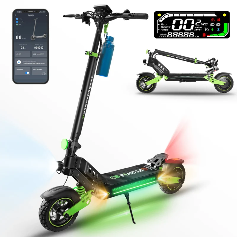 Gyrocopters Plaid 3.0 Electric Scooter for Adults & Teens - Speed 45 kmph Range 45 km - APP - Black