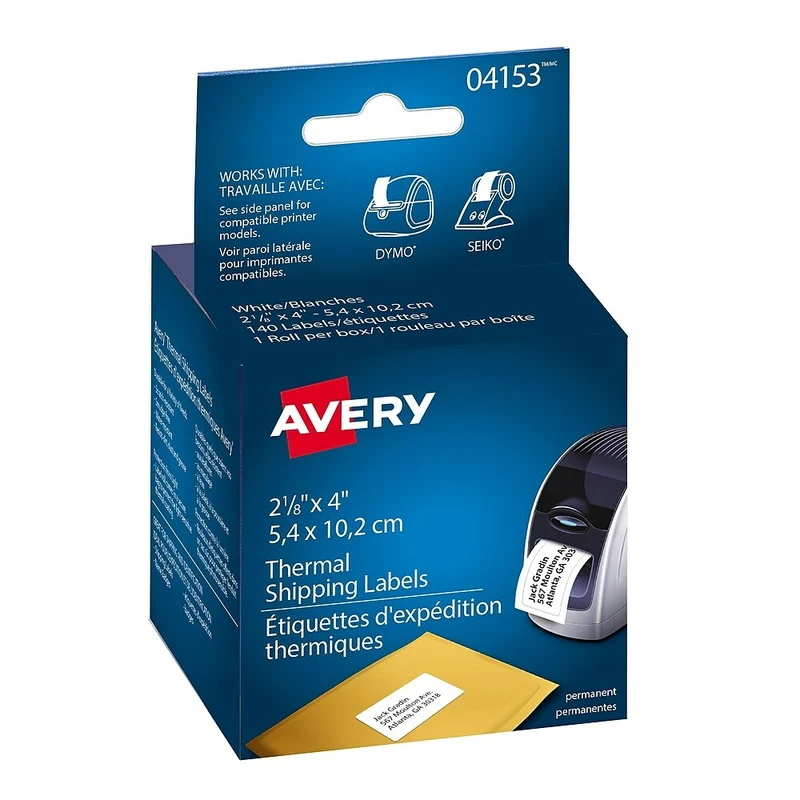 Avery Thermal Printer Shipping Labels, White, 2-1/8" x 4", 140 Pack (04153)