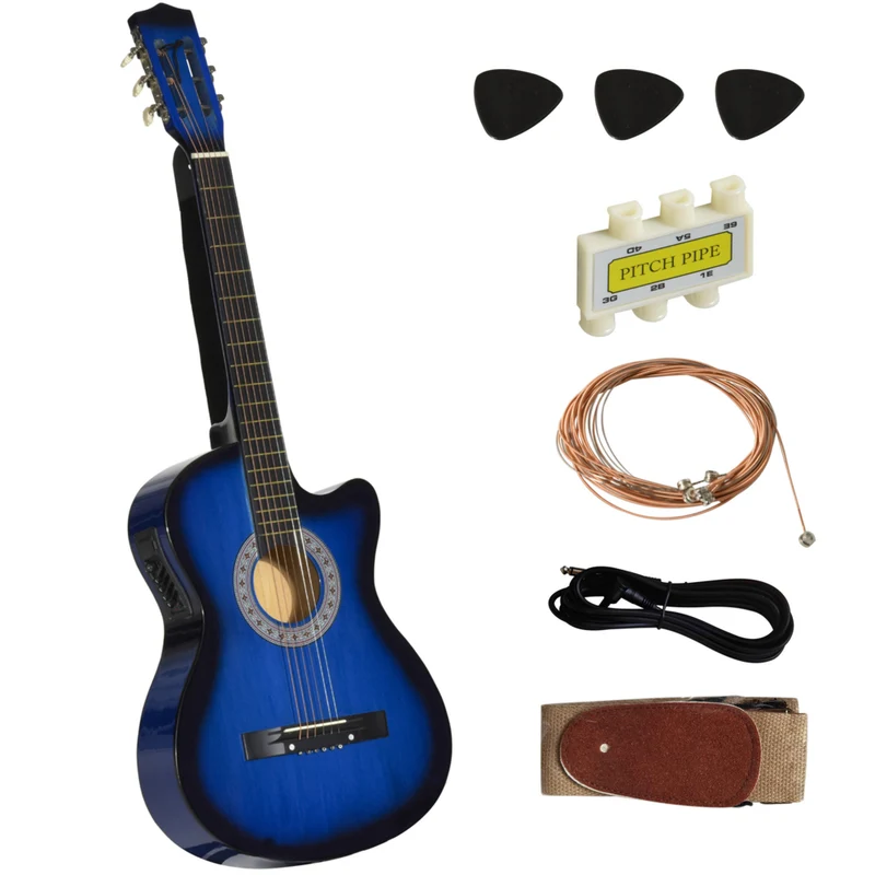 Soozier 38" Full Size Classical Acoustic Electric Guitar Premium Gloss Finish with Strings - Blue