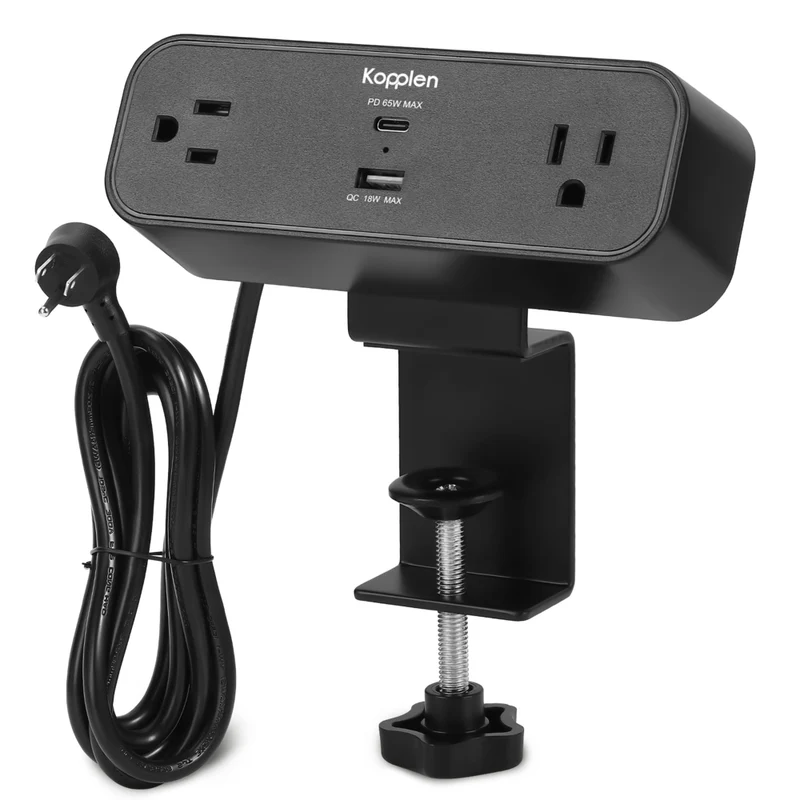Kopplen Desk Clamp-Mounted Power Strip with PD 65W USB-C 18W USB-A - Black