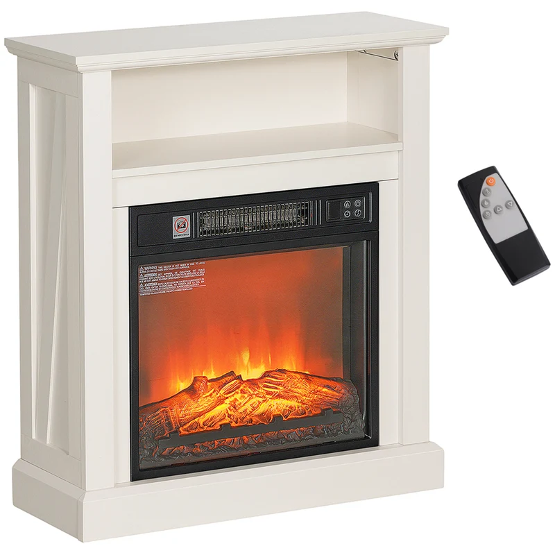HOMCOM 27" Electric Fireplace Heater with Mantel and Remote Control - White